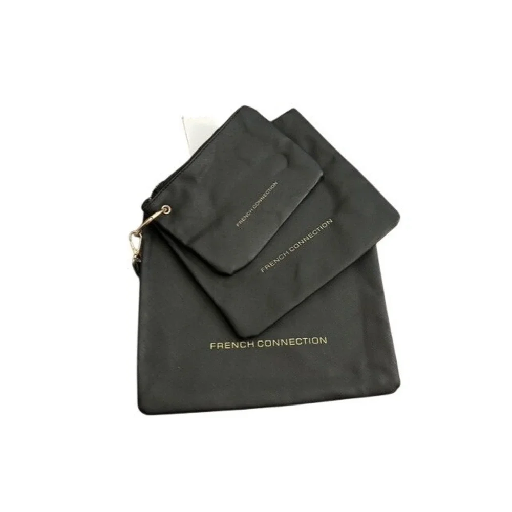 French Connection Luxe Travel Pouches Womens OS Black NEW 3-Pack Saffiano Set